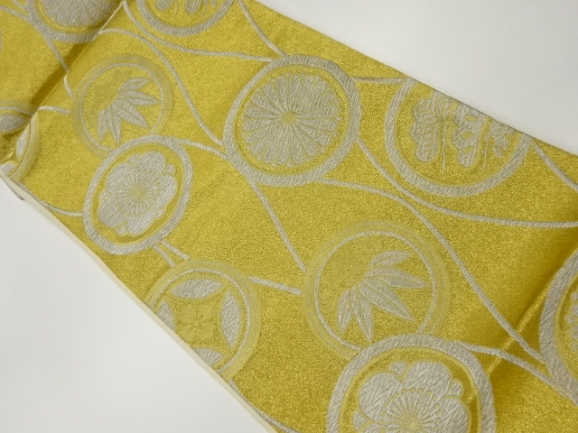 立涌に丸紋・松竹梅・菊・花菱模様織出し袋帯